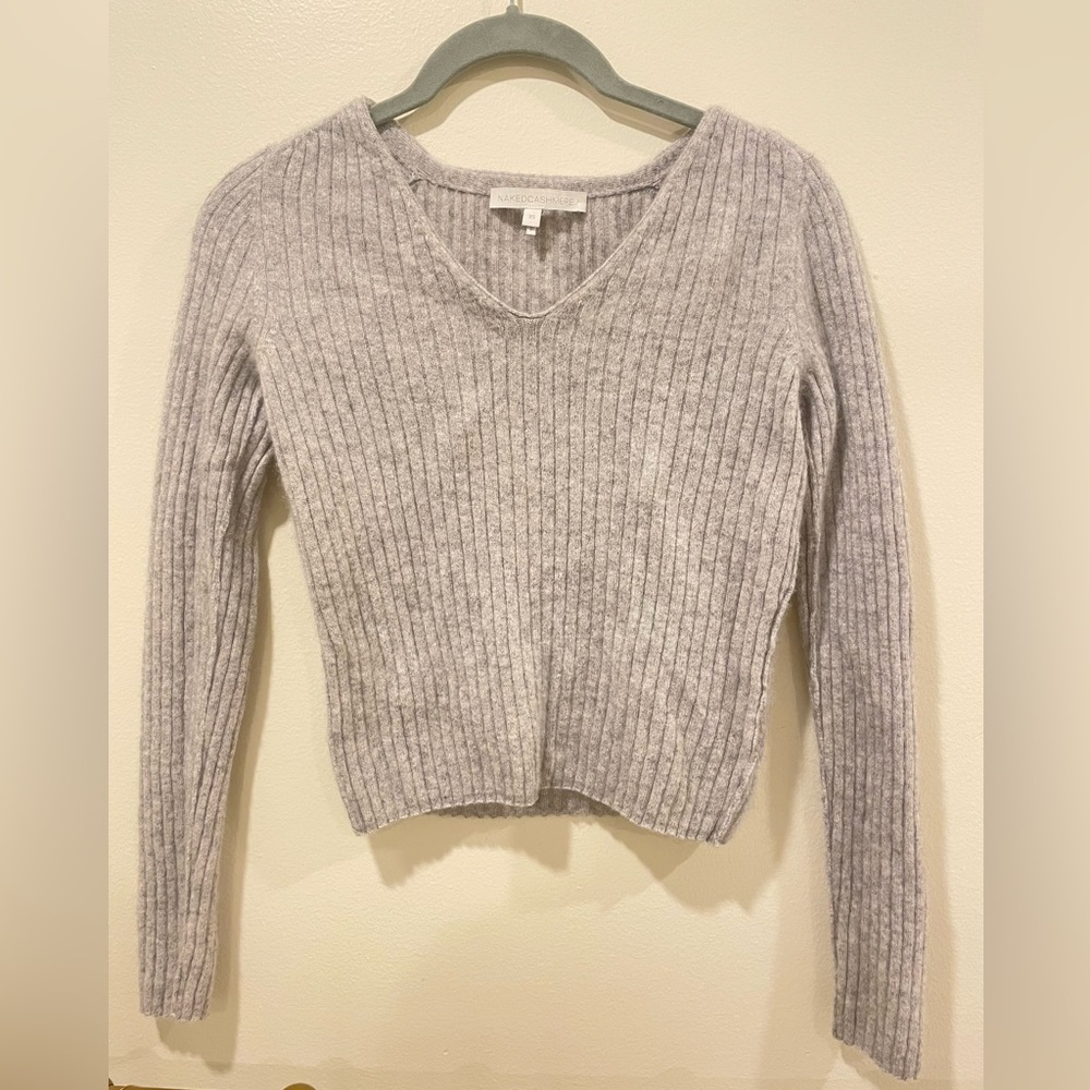 NakedCashmere Fitted V-Neck Grey Sweater Size XS